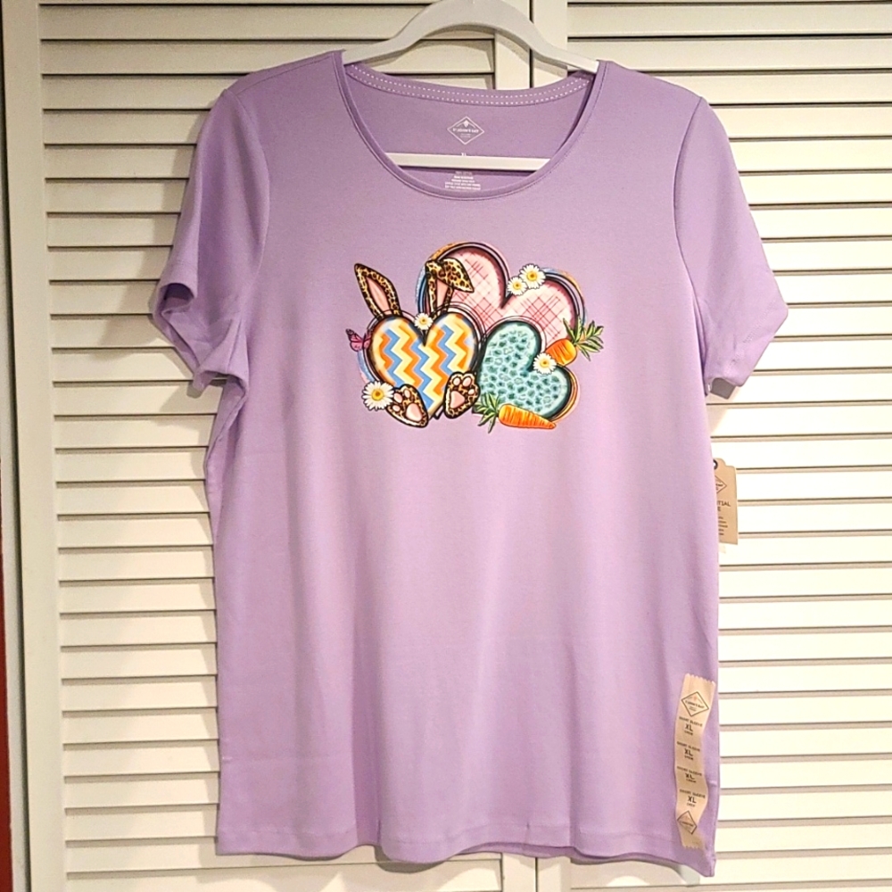 EASTER T-SHIRT Ladies size XL, lavender slim scoop neckline NWT - Picture 3 of 6